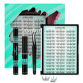 Lash Clusters Kit 126Pcs Eyelash Extensions Kit C Curl Glitter Eyelashes Cluster with Lash Bond and Seal,Lash Remover,Lash Tweezer For False Lashes Cluster Kit At Home(Blue Stars Kit-Double Glitter)
