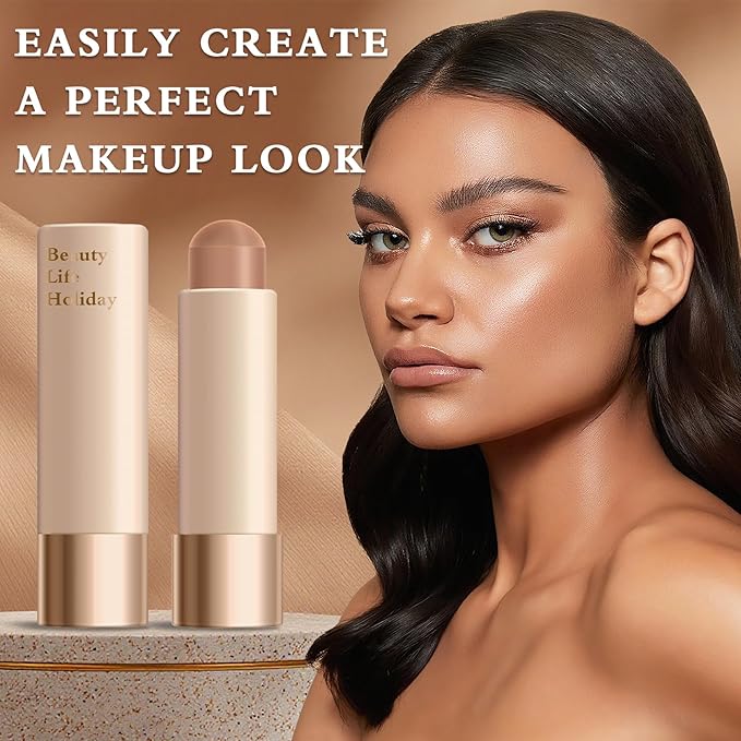 Warm Toned Cream Bronzer Stick,Blendable and Matte Cream Contour Stick for Natural Look,Easy to Sculpt,Long Lasting Face Shaping Contouring Makeup - 02 Natural Brown