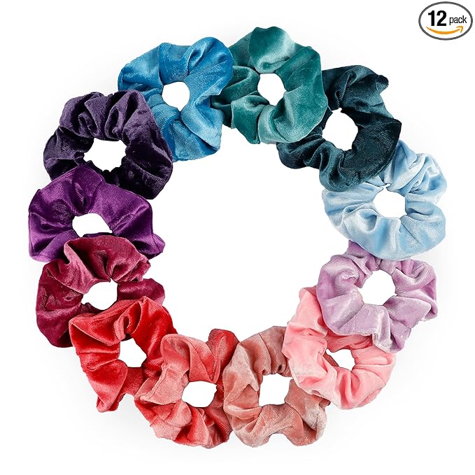 12 Pcs Scrunchies for Women, Velvet Hair Scrunchie Bulk, Girls Hair Accessories for Ponytail Holder, Colorful Hair Scrunchies for Girls Party Favors(Vintage Colorful)