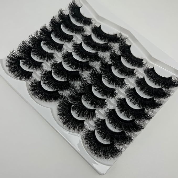 Fluffy Lashes Mink Dramatic Cat Eye Big Lashes Pack, 25mm Thick Lash Strips Fake Eyelashes Strips, 20mm Long Fluffy False Eyelashes