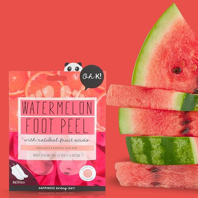 Oh K! Foot Peel Mask - Watermelon - Foot Peeling Mask for Dry Feet and Cracked Heels - Feet Exfoliant with Pomegranate and Coconut Oil - 1 Pair