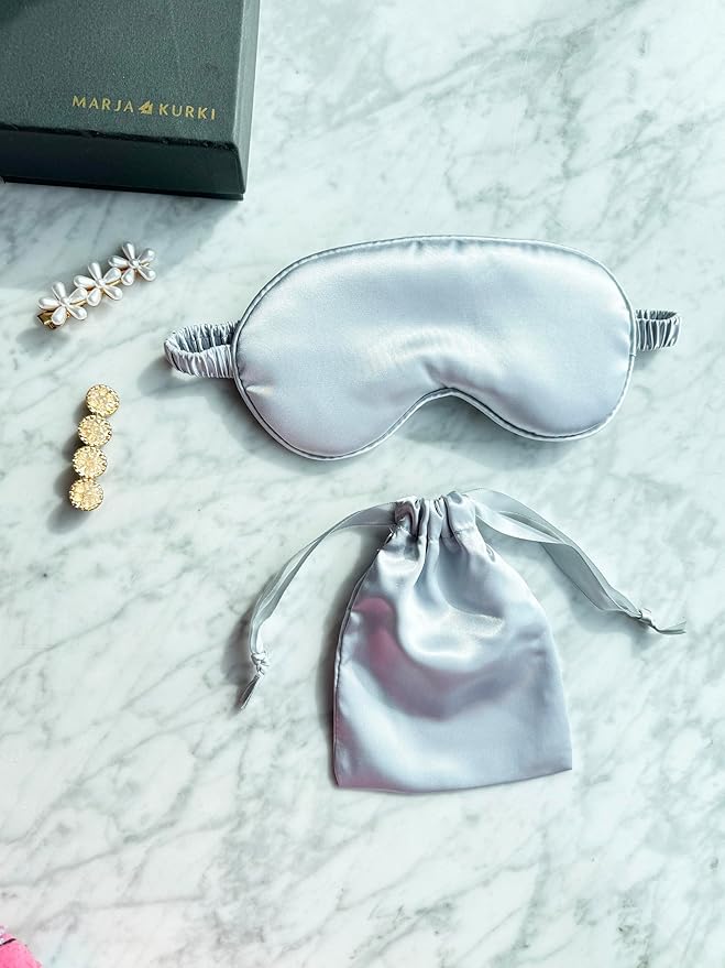 [3 Pack] QSYW Sleep Masks, Satin Eye Mask for Sleeping - Silky Eye Masks Bulk with Storage Bag & Elastic Strap,Silvery