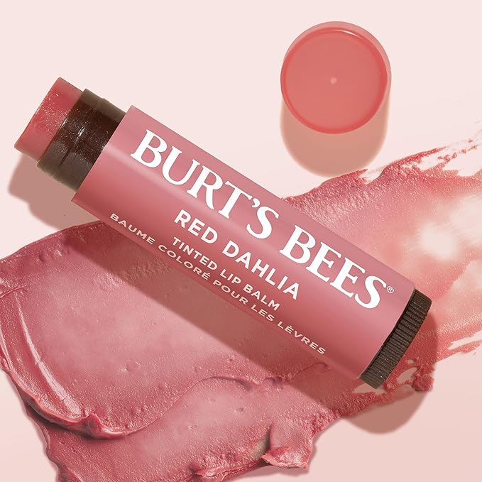 Burt's Bees Mothers Day Gifts, Lip Tint Balm with Long Lasting 2 in 1 Duo Tinted Balm Formula, Color Infused with Deeply Hydrating Shea Butter for a Buildable Finish, Red Dahlia (2-Pack)