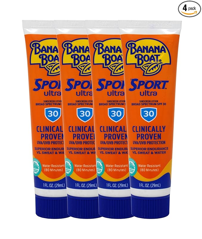 Banana Boat Sport Performance Sunscreen Lotion, SPF 30 1 oz (29 g) (Pack of 4)