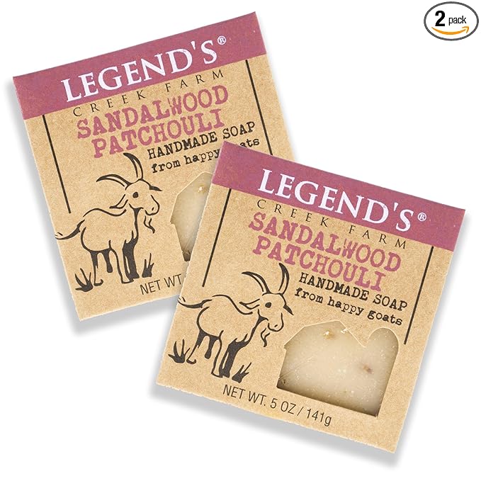 Legend's Creek Farm Goat Milk Soap - Cleansing Moisturizing Bar for Hands and Body - 5 Oz Creamy Lather, Nourishing, Gentle Natural Soap for Sensitive Skin (Sandalwood Patchouli, Pack of 2)