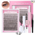 Uilulu Lash Clusters Kit for DIY Lash Extension at Home, False Eyelashes Set with Bond and Seal, Lash Remover, Tweezers, D Curl Wispy Individual Clusters Eye Lash Extensions Kit (U22 Kit)
