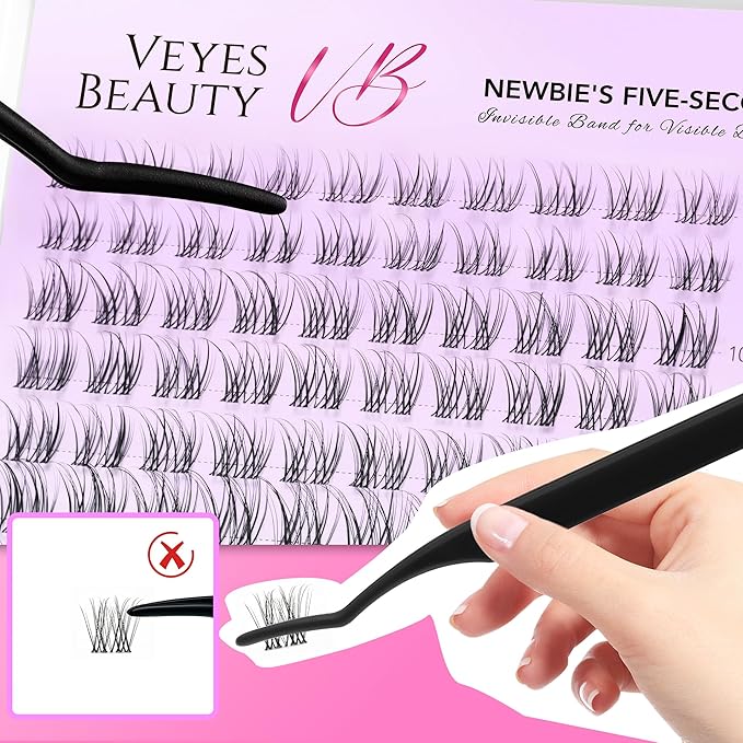 VEYESBEAUTY Lash Clusters Individual Eyelash Extensions Thin & Invisible Band DIY False Eyelashes for Self-application Newbie's Five-Second Series Spider Wispy Lash Tray, Aliva 8-16mm Mixed Length