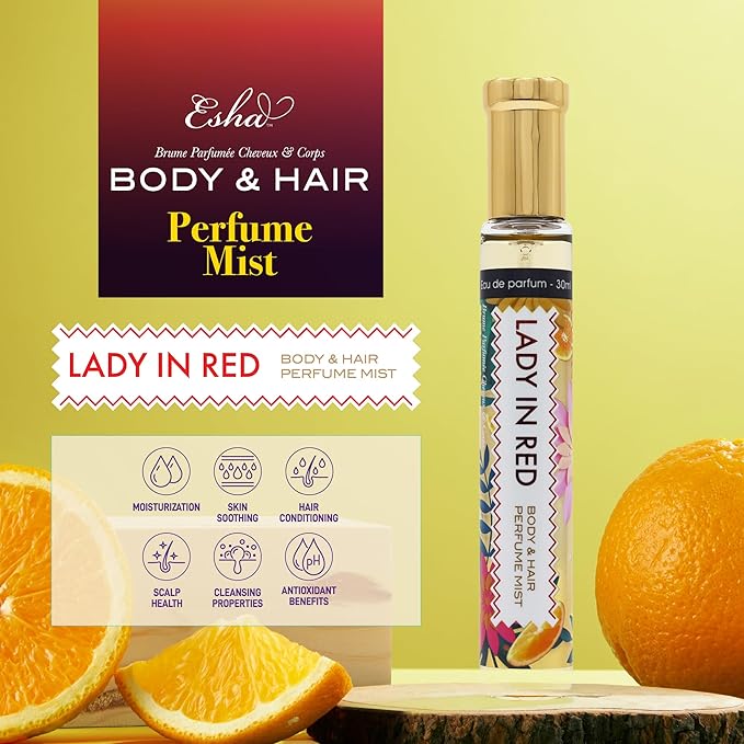 Esha Body & Hair Perfume Mist - Eau de Parfum for Women - Infused with Betaine - Cherry, Berry, and Ocean Surrounded in Musky Vanilla - (LADY IN RED)