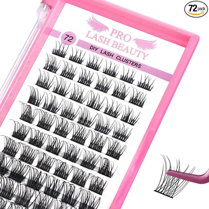 Cluster Lashes, 72 Pcs Individual Lashes, Lash Clusters DIY Eyelash Extension, Natural Lashes Super Thin Band Reusable Soft & Comfortable (Natural-C-10mm)