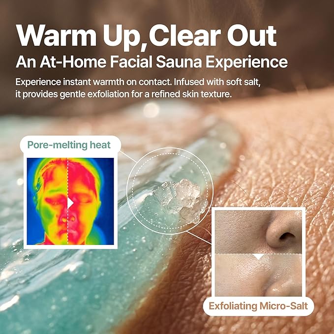 Saunan Heating Salt Mask | Self-Warming Wash Off Mask for Pore Tightening & Sebum Softening | 13% Salt, Birch Sap & Blueberry Extract | Gentle Exfoliation | Korean Skin Care (3.17 fl oz)