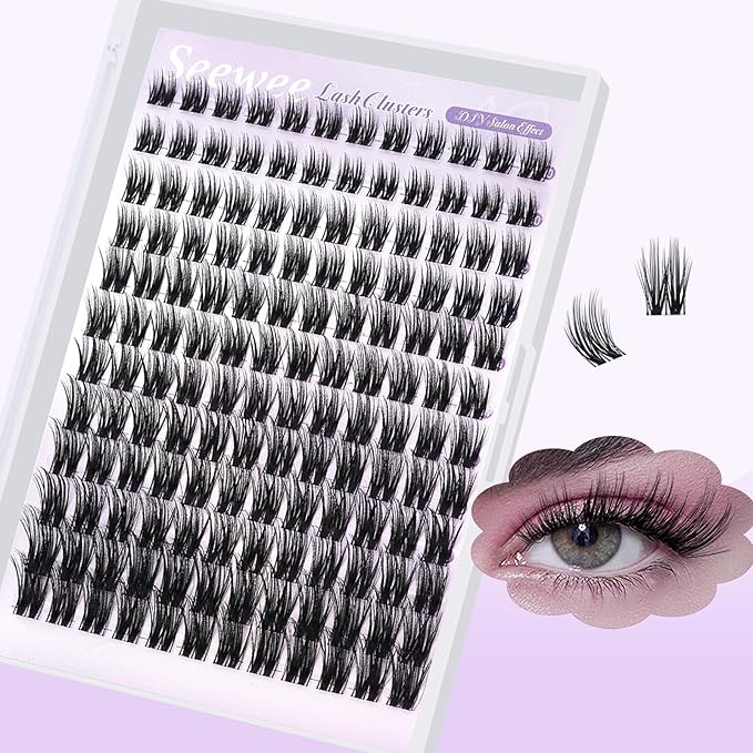 Wispy Lash Clusters Kit 10-18mm D Curl Spikes Natural Lash Clusters 144pcs DIY Cluster Eyelash Extensions Individual Lashes Cluster Kit with Lash Bond & Seal Glue Remover Lash Tweezers(S1 Lash Kit)