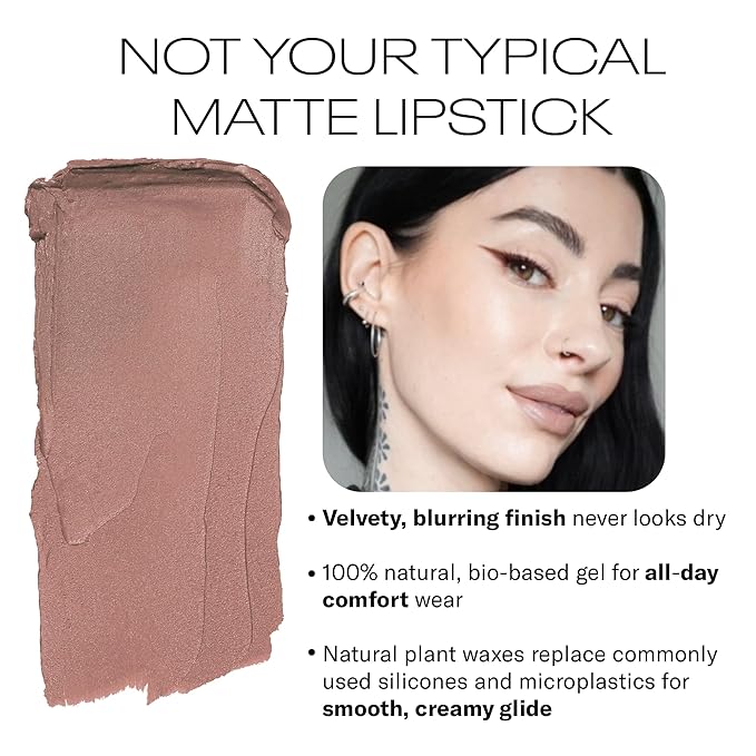 MOB Beauty Soft Matte Lipstick, M102 Mauve Greige, Long Lasting, Weightless Blurring Lip Color Infused with Skincare, Vegan, Silicone-Free, Cruelty Free