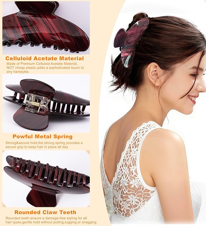 2 Pack Acetate Hair Claw Clips for Women 4 Inch Large Claw Hair Clips for Thin to Thick Hair
