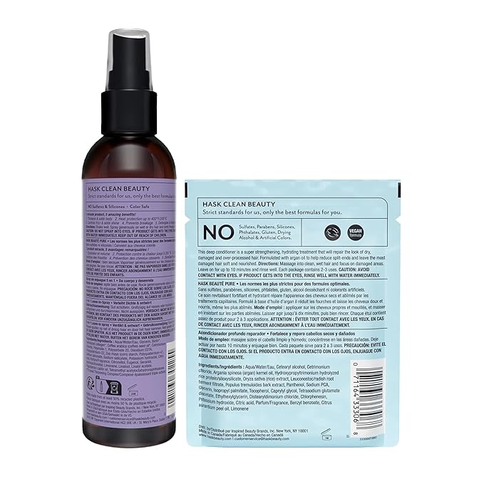 HASK Biotin Thicken 5-in-1 Leave-In Conditioner Duo (6oz-Qty 2) & Argan Oil Deep Conditioner Packette, Color Safe, Sulfate-Free, Paraben-Free, Gluten-Free, for All Hair Types