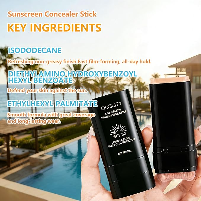Foundation Stick, Concealer Stick SPF 50+, Waterproof Concealer Foundation Stick, Full Coverage Foundation, Sunscreen Foundation, Tattoo Cover Up Makeup (01# NATURAL)