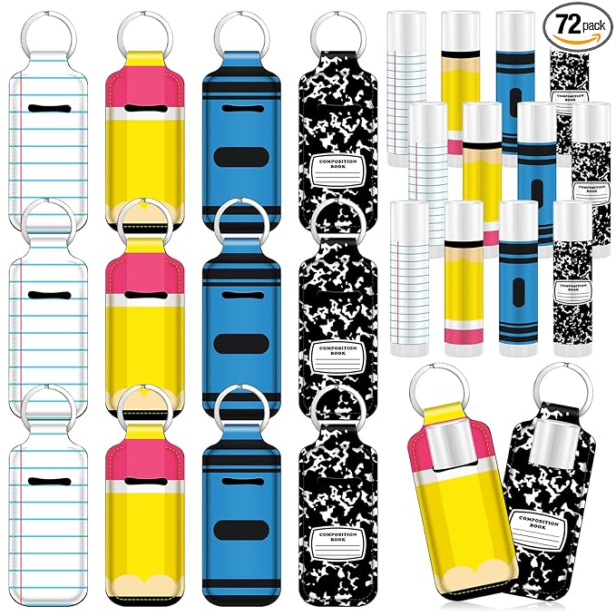Loopeer 72 Pcs/36set Teacher Appreciation Lip Balm Gifts Bulk Pencil Themed Lip Balm and Lipstick Holder Keychians Teacher Team Thank You Gift for End of Year Graduation Back to School Party Favors