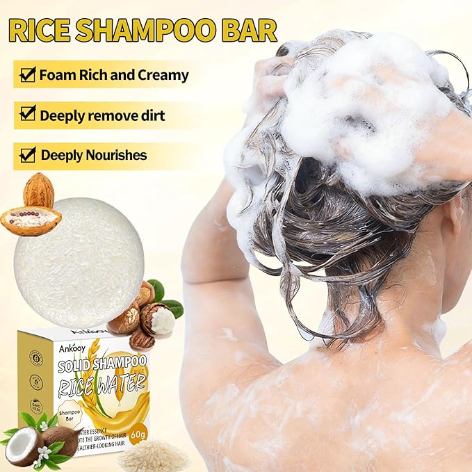 2 Pack Rice Water Shampoo Bar for Hair Growth,Deep Cleansing Rice Shampoo Bars,Solid Soap for Women and Men,Reduce Breakage,Anti Hair Loss,Boosts Shine -Paraben/Silicone & Sulfate-Free,Vegan Hair Care