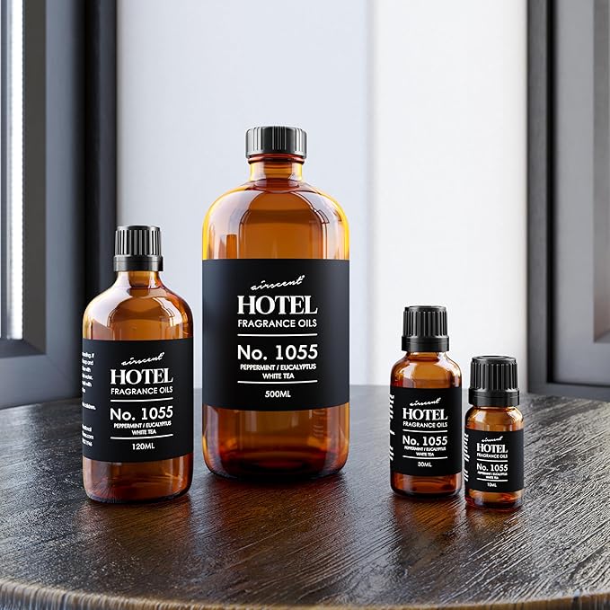 AirScent Hotel Diffuser Oil No. 1055 Inspired by Energize Hotel Scent - Peppermint Eucalyptus White Tea - Fragrance Oil Blend for Ultrasonic and Waterless Diffusers and Crafting - 500 mL