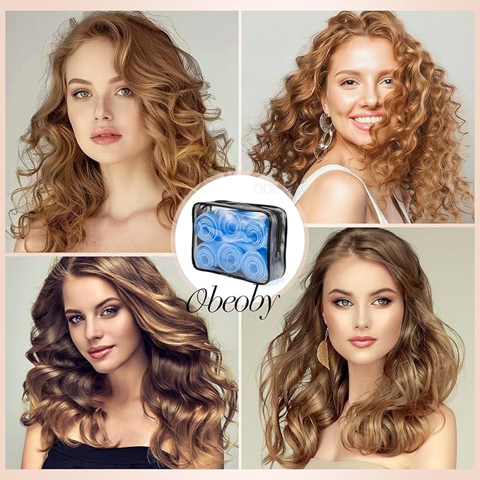 Obeoby 4 Sizes Hair Rollers for Women, 50 Pcs Set Hair Curlers with Clips Comb Curlers for Long Short Curly Hair and Bangs (25, 36, 48, 60mm), Blue