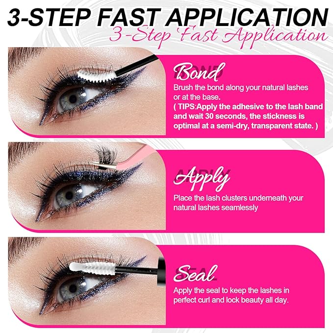 Lash Cluster Glue Lash Bond and Seal Waterproof, White Eyelash Glue for Eyelash Clusters Long-Lasting Eyelash Adhesive at Home（5ml+5ml）