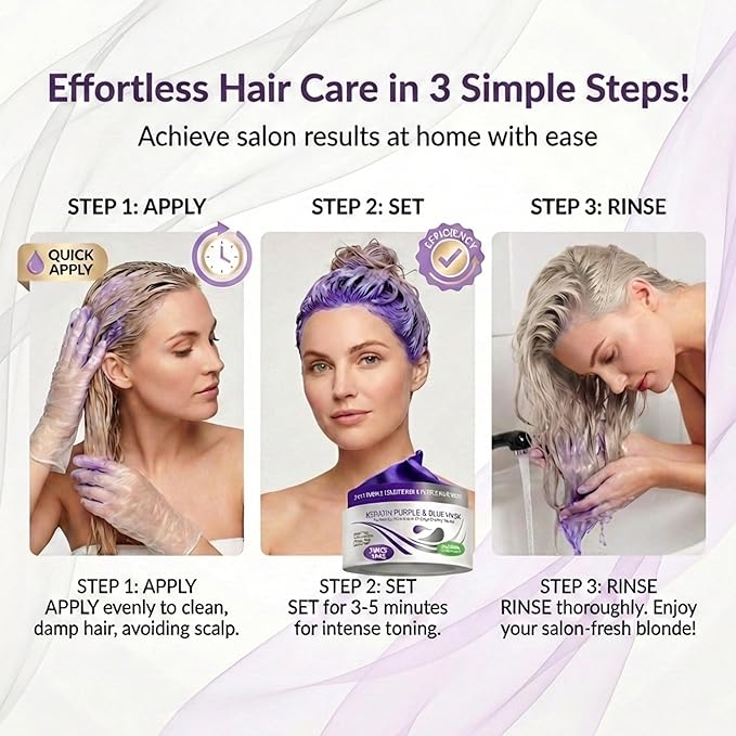 VITAMINS hair cosmetics Keratin Purple Hair Mask - Blue Hair Mask Deep Conditioner Treatment - Blonde Toner to Neutralize Brassiness in Brassy Blonde, Silver, White, Gray & Brown Locks