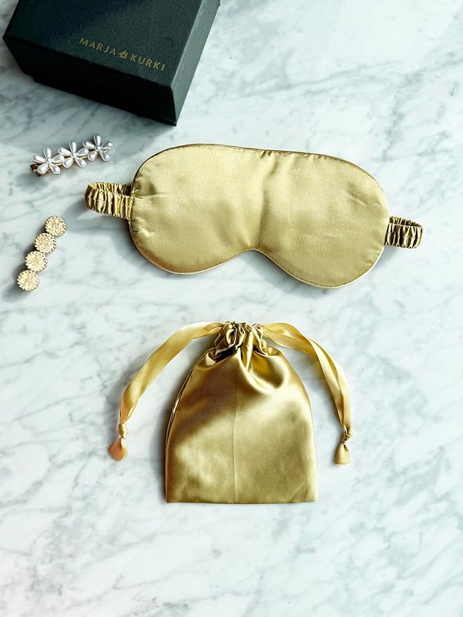[3 Pack] QSYW Sleep Masks, Satin Eye Mask for Sleeping - Silky Eye Masks Bulk with Storage Bag & Elastic Strap, Golden