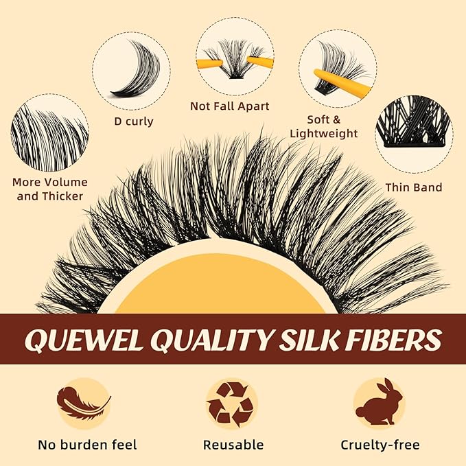 QUEWEL DIY-Lash-Extension-Kit, 280pcs 60+80+100D-Fluffy Lashes-Clusters Mixed 12-18mm Thick Eyelash-Clusters-Kit with Lash Bond and Seal, and Cluster Lashes Tweezers Easy DIY at Home(60+80+100 KIT)