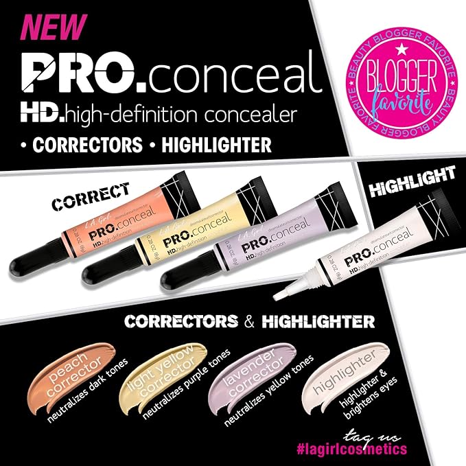 L.A. Girl Pro Conceal HD Concealer, Light Yellow Corrector, 0.28 Ounce (GC995)