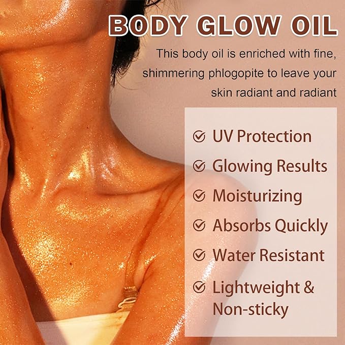 Shimmer Sunscreen,SPF 45 Broad Spectrum,Body Shimmer Oil with Gold Mica,Moisturizing Coconut,Water Resistant Body Glow Oil,Glowing Results,3.72 fl oz,AMBER