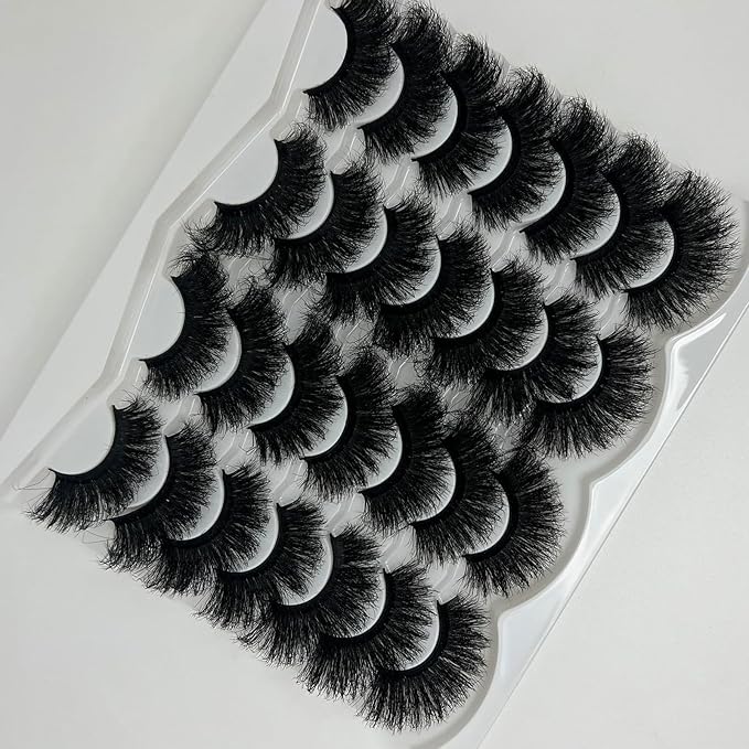 Fluffy Lashes Mink Dramatic Cat Eye Big Lashes Pack, 25mm Thick Lash Strips Fake Eyelashes Strips, 20mm Long Fluffy False Eyelashes