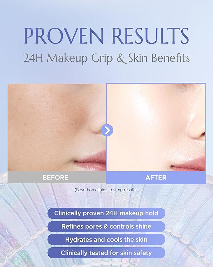 Aurora Glow Grip Primer Prep - Korean Illuminating Makeup Base for Radiant Skin - 8-Layer Hyaluronic Acid and Ceramides - Pore Minimizing, Sebum Control, Long Lasting Makeup, 1.01 fl.oz.