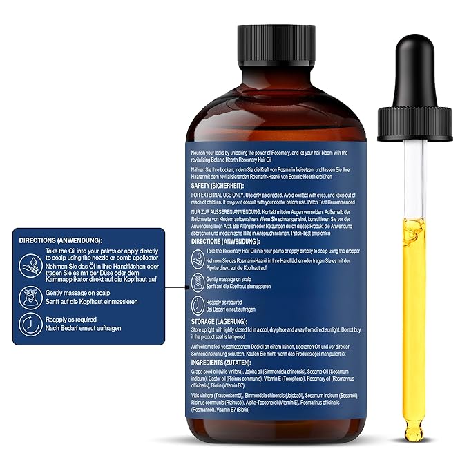 Botanic Hearth 100% Pure Rosemary Oil For Hair Growth | Infused With Biotin, Jojoba & Castor Oil | Hair Oil Repairs Dry Damaged Hair, Strengthening, Healthier - Hair Tonic, 2.0 fl oz