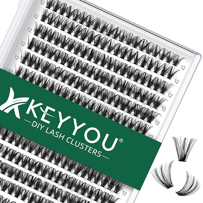 KEYYOU Lash Clusters 300pcs Individual Lashes, 40D 0.07C Curl 12mm DIY Eyelash Extension, Soft & Natural Volume Cluster Lashes with Large Tray