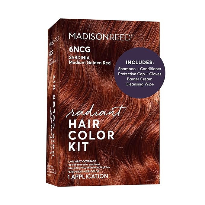 Madison Reed Radiant Hair Color Kit - 6NCG Medium Golden Red with Copper Tones (Sardinia Red), Dimensional Gray Hair Blending Permanent Hair Dye, PPD-Free & Ammonia-Free, 1 Pack
