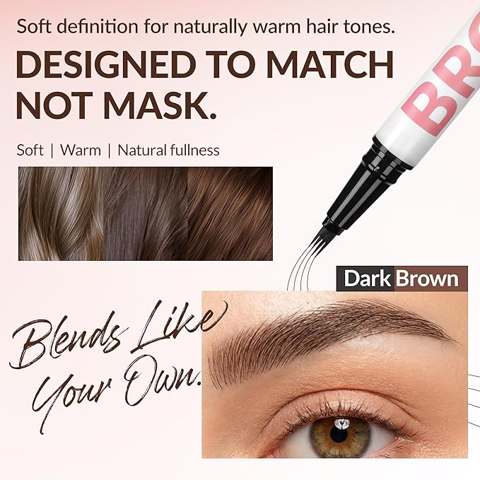 BEPHOLAN Liquid Brown Eyebrow Pen 4-Fork & Precise Brush-Tip Eyebrow Pencil, Hair-Like Natural Brows, Long-Lasting All-Day Wear(Dark Brown)