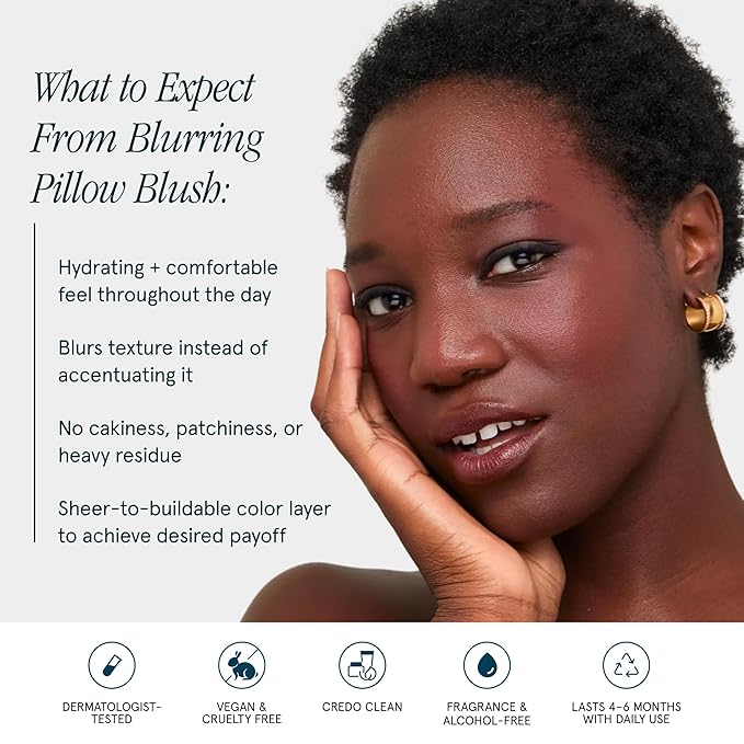 SOSHE Beauty - Blurring Pillow Blush | Featherlight, Cushiony, Cream to Powder Formula | Squalane, Cucumber Seed Extract, Ashwagandha Root | Vegan, Clean, Cruelty-Free (Speakeasy, Dusty Mauve)