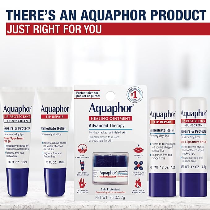 Aquaphor Lip Repair Ointment, Moisturizing Lip Balm Pack, Mothers Day Gifts, 0.35 Tube, Pack of 2
