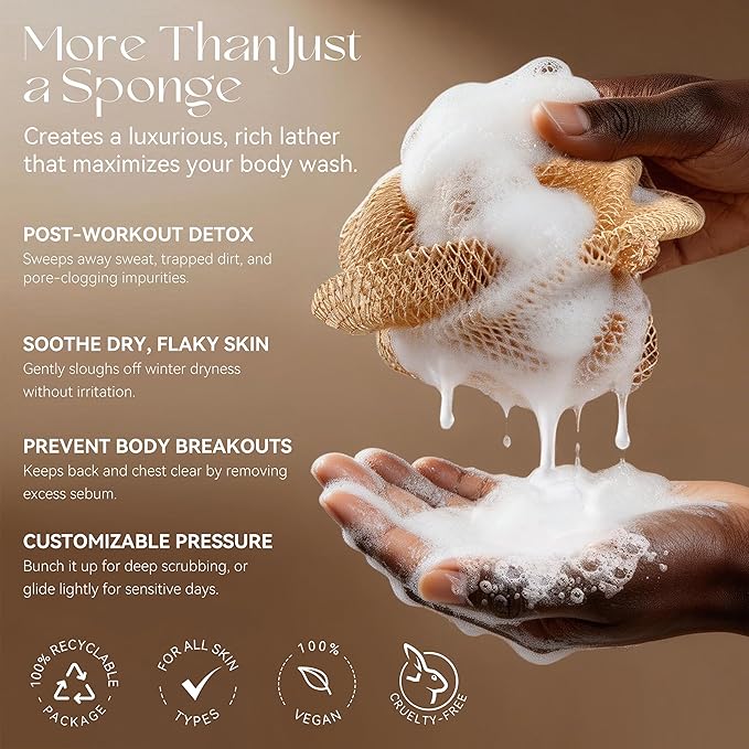 CORATED African Net Sponge Authentic, Shower Loofah Exfoliating Bath Sponge, Body Scrubber for Women and Men Daily Use Body Care, Travel Portable, Durable Bath Accessories Spa Gifts