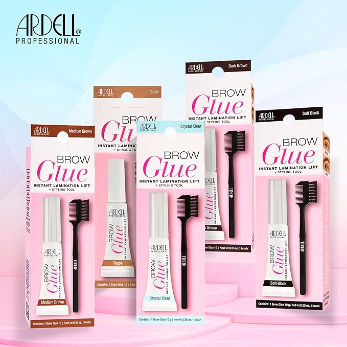 Ardell Brow Glue Medium Brown – Tinted Brow Gel for Lamination Lift, Strong Hold Eyebrow Gel Styler with Brush for Fuller Natural Brows, 0.35 oz