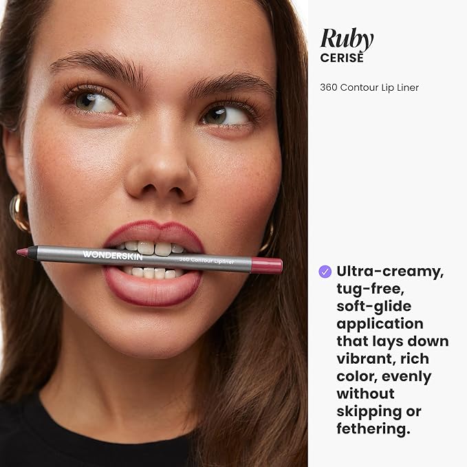 Wonderskin Lipliner Pencil - 360 Contour Lipliner, Long Lasting, Sharpenable, Waterproof and Transfer-Proof Nude Lip Liner Pencil (Ruby)