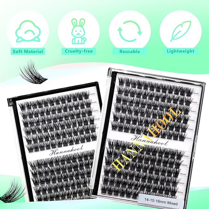 12rows-Large Tray Mixed 8-10-12-14-16mm/Mixed 14-15-16mm/Mixed14mm-16mm/Mixed 18-20mm Wide Stem Individual False Eyelashes Dramatic Black Cluster Eyelashes (Lashes Kit-14-15-16MM)