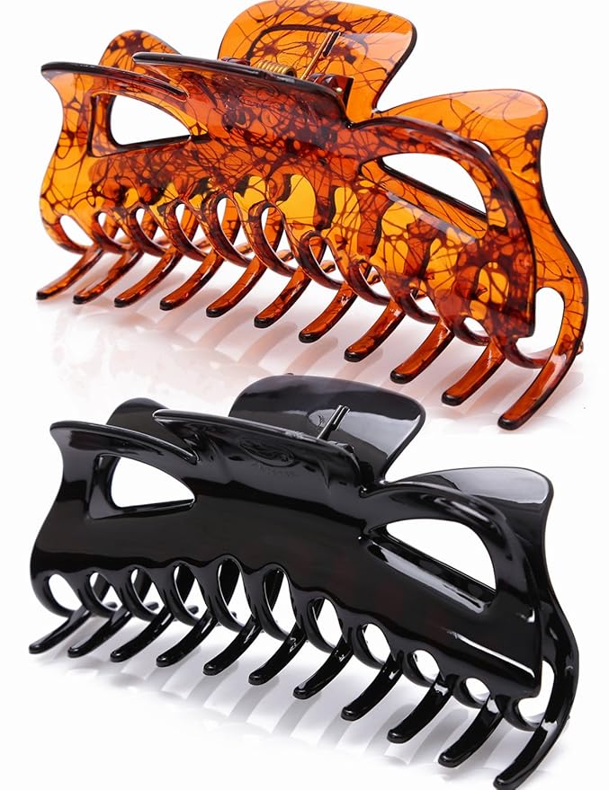 Thick Hair Super Large Clips Crystal Plastic Claw Clamps Hairgrips Clips Accessories for Women, 2 pack. (A)