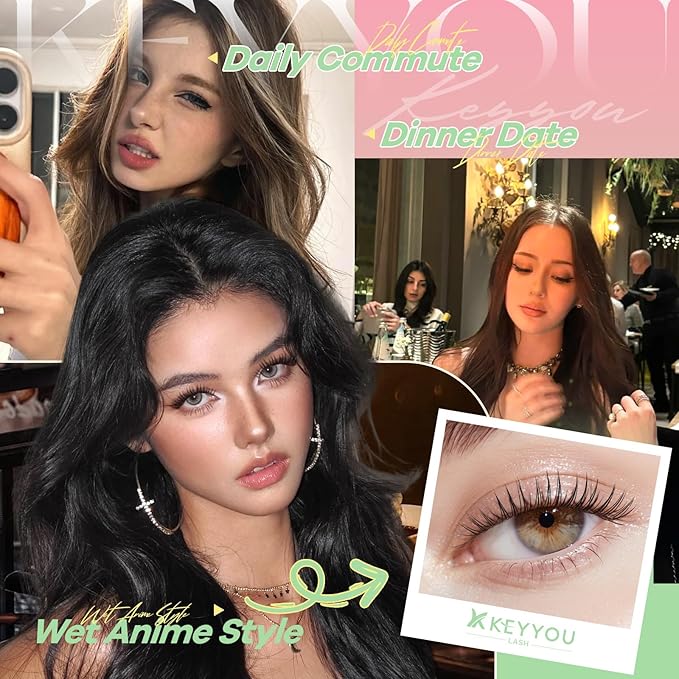 KEYYOU Aurora Lash Clusters Invisible Band C Curl Natural Soft Waterproof Only 16mm Length Lash Extension Easy to Apply at Home Cosmetic Makeup Natural False Eyelashes