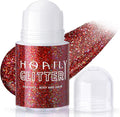 HOSAILY Roll-on Red Body Glitter Gel for Face Hair, Christmas Holographic Face Paint Glitter Mermaid Makeup, Sparkling Chunky Sequins Festival Party Rave Accessories Shimmer Makeup