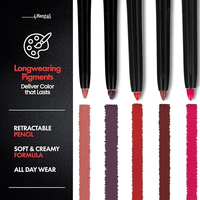 Maroon Lip Liner – Creamy, High-Pigment Matte Color, Retractable - Long-Lasting & Non-Drying Makeup Lip Liner with Smooth Application for Defined Lips - No Feathering or Fading (Rebel)