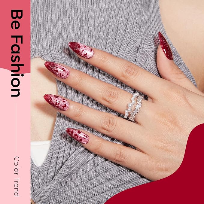 modelones Cat Eye Gel Nail Polish, 6 Colors Red Glitter Burgundy Ruby Sparkle Shimmer Gel Polish Set with Magnet Nail Gel Polish Kit Soak Off Led Nail Art Manicure Salon DIY Gifts