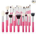 Jessup Brand 25pcs Professional Makeup Brush Set Beauty Cosmetic Foundation Powder Blusher Eye Shadow Blending Concealer Highlight Natural-Synthetic Hair Brushes Set (Rose Carmine/Silver)
