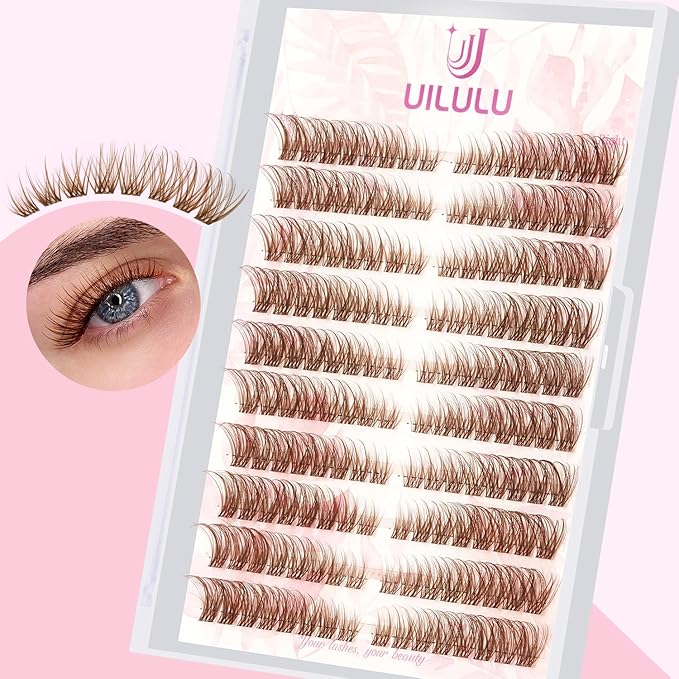 Brown Lash Clusters Natural Lash Extensions Wispy Eyelash Clusters 160pcs D Curl Left&Right Cluster Eyelashes Extensions Individual Cluster Lashes (U16 Lash Only)