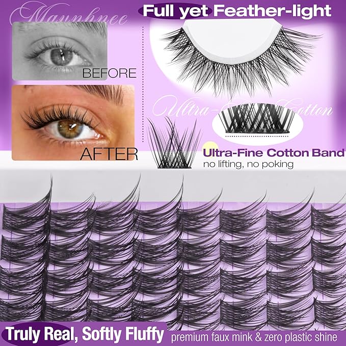 Wispy Lash Clusters Kit Natural Cluster Eyelash Extensions Kit DIY Lash Extensions Kit CC-Curly Clean Makeup 10-16MM Beginner-Friendly Lash Bond and Seal Kit 132Pcs