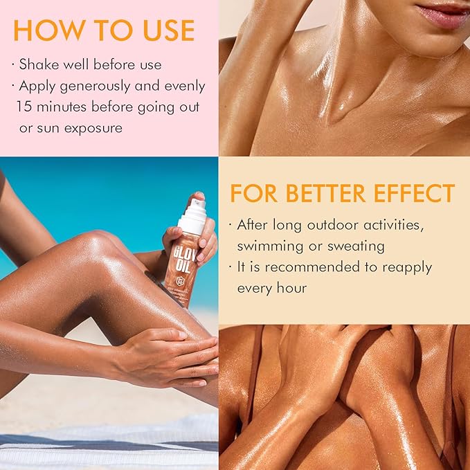 Sunscreen Body Glow Oil【SPF 50】【Lightweight】【Natural Ingredient】Broad Spectrum Shimmer Sunscreen For Face and Body, GOLD
